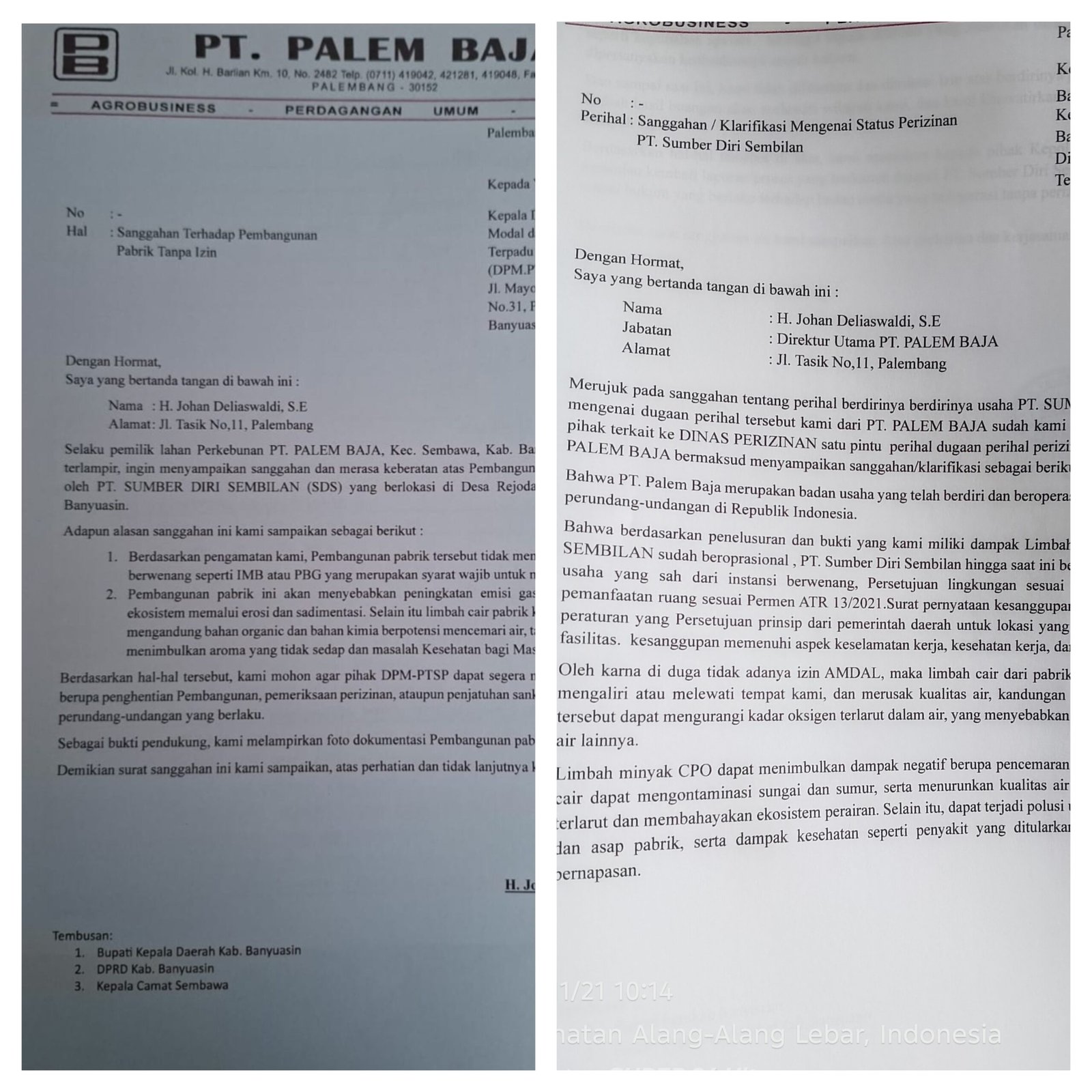 Khawatir Membahayakan Lingkungan PT Palem Baja Layangkan Sanggahan ke DLH Kabupaten Banyuasin