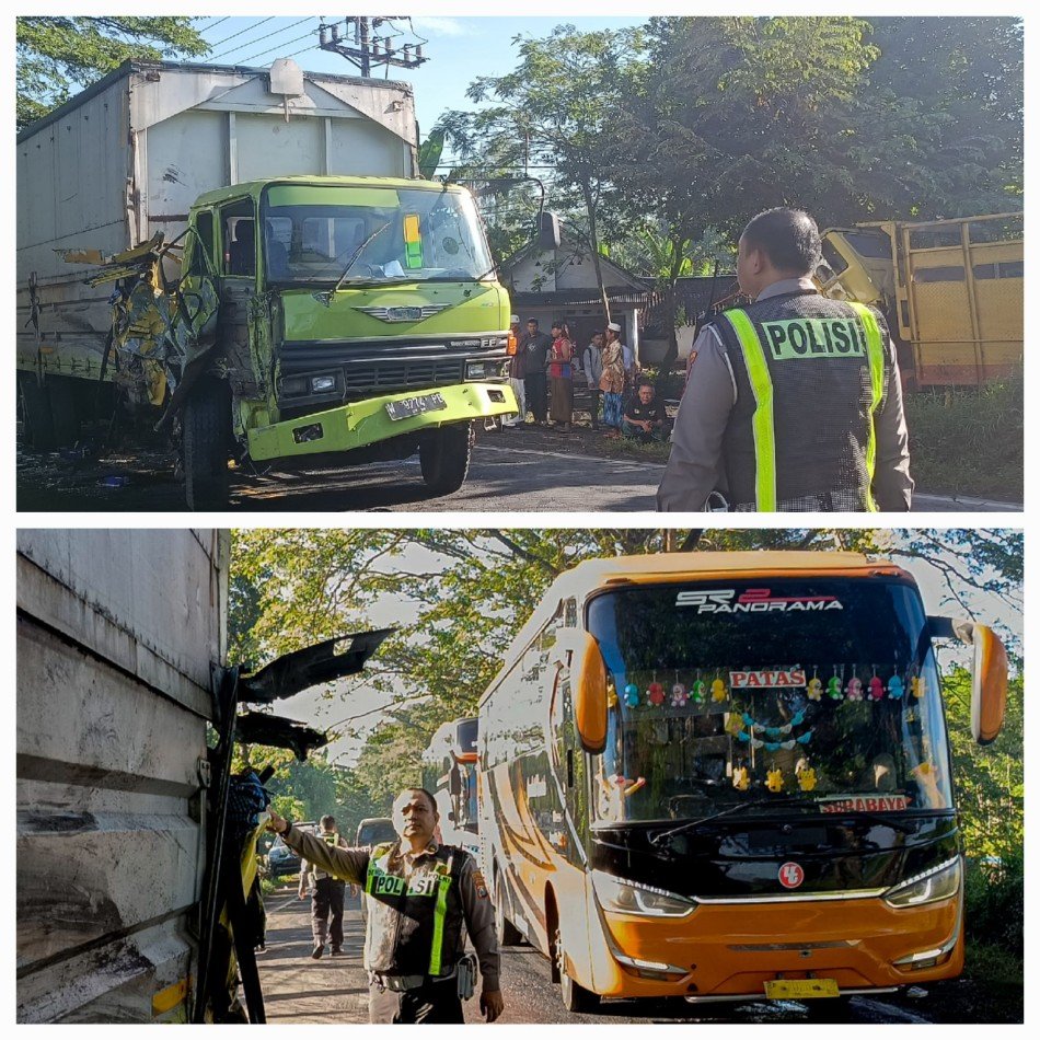 Tabrakan Beruntun di Randuagung, Truk Oleng Hantam Truk Lain dan Motor, 4 Orang Luka-Luka