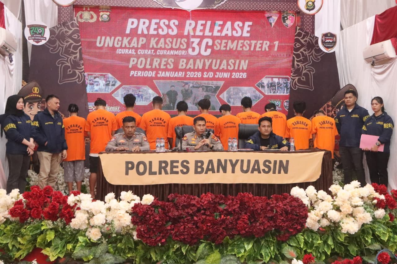137 Kasus Masuk, Polres Banyuasin Ungkap 56 Persen Kejahatan; Kasus Pembunuhan Berencana hingga Senpi Ilegal Terbongkar