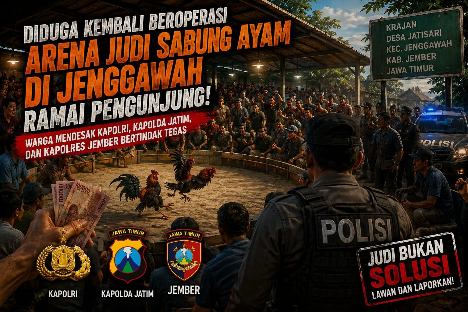 Arena Sabung Ayam di Jenggawah Diduga Kembali Beroperasi, Publik Pertanyakan Efektivitas Penindakan Aparat