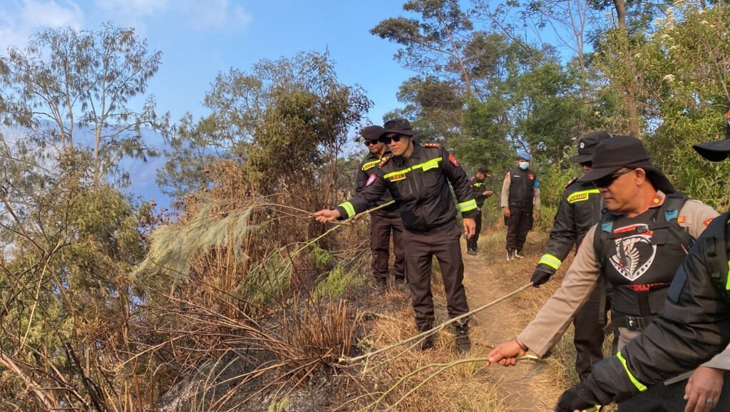 Kapolres Lumajang Gunakan Motor Trail Pantau Kebakaran Hutan TNBTS, Perintahkan Fire Break
