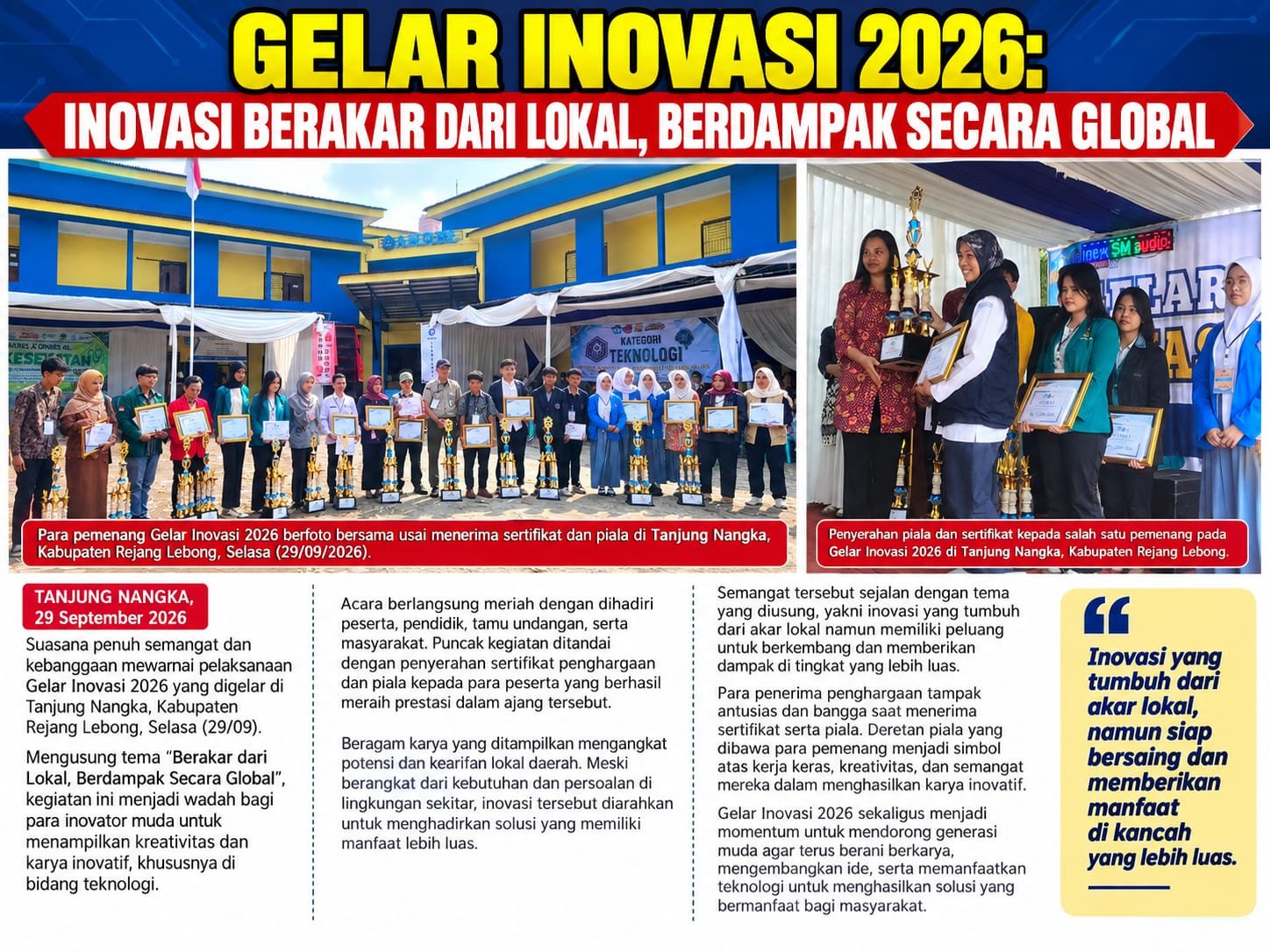 BERAKAR DARI LOKAL, BERDAMPAK GLOBAL: GELAR INOVASI 2026 HADIRKAN KARYA KREATIF GENERASI MUDA